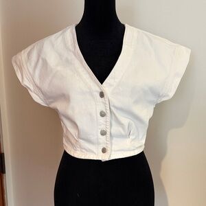 Madewell White Button-Up Crop Top
